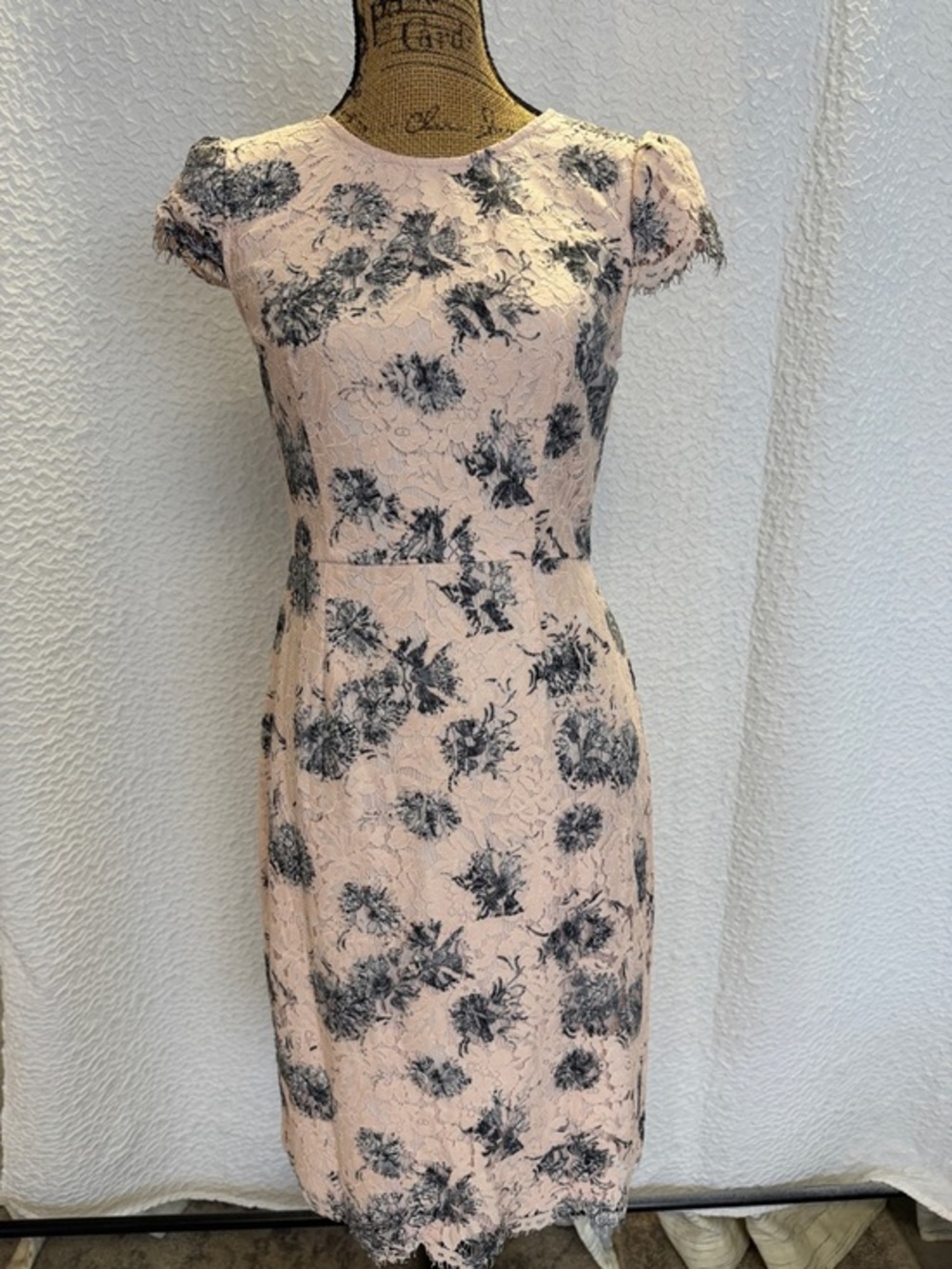 Betsey Johnson Pink Lace Midi Dress with Black Floral Print